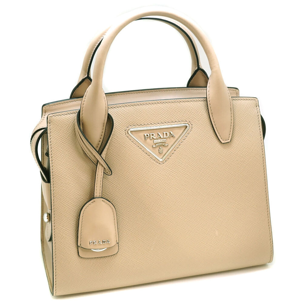 PRADA Handbag Greige Gray Beige Saffiano Leather Logo Triangle Bag